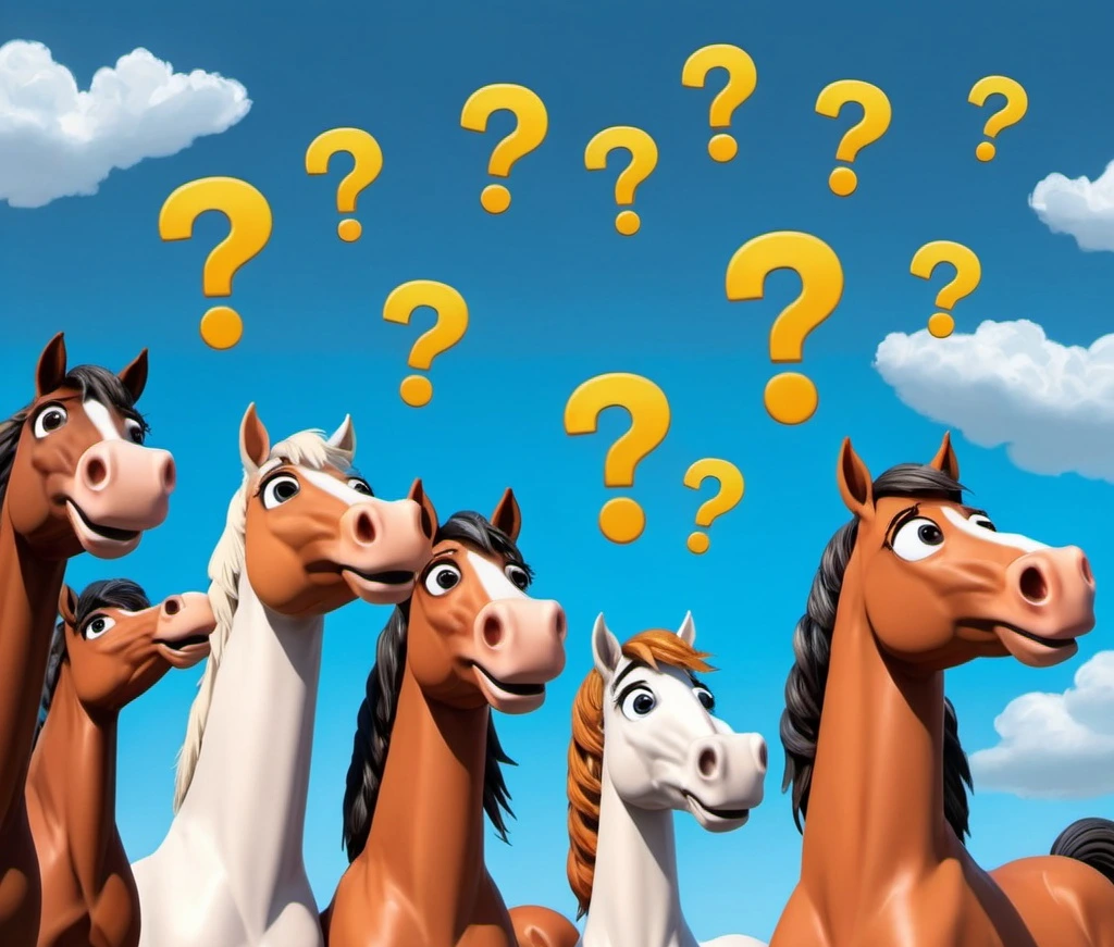 cartoon horses with question marks